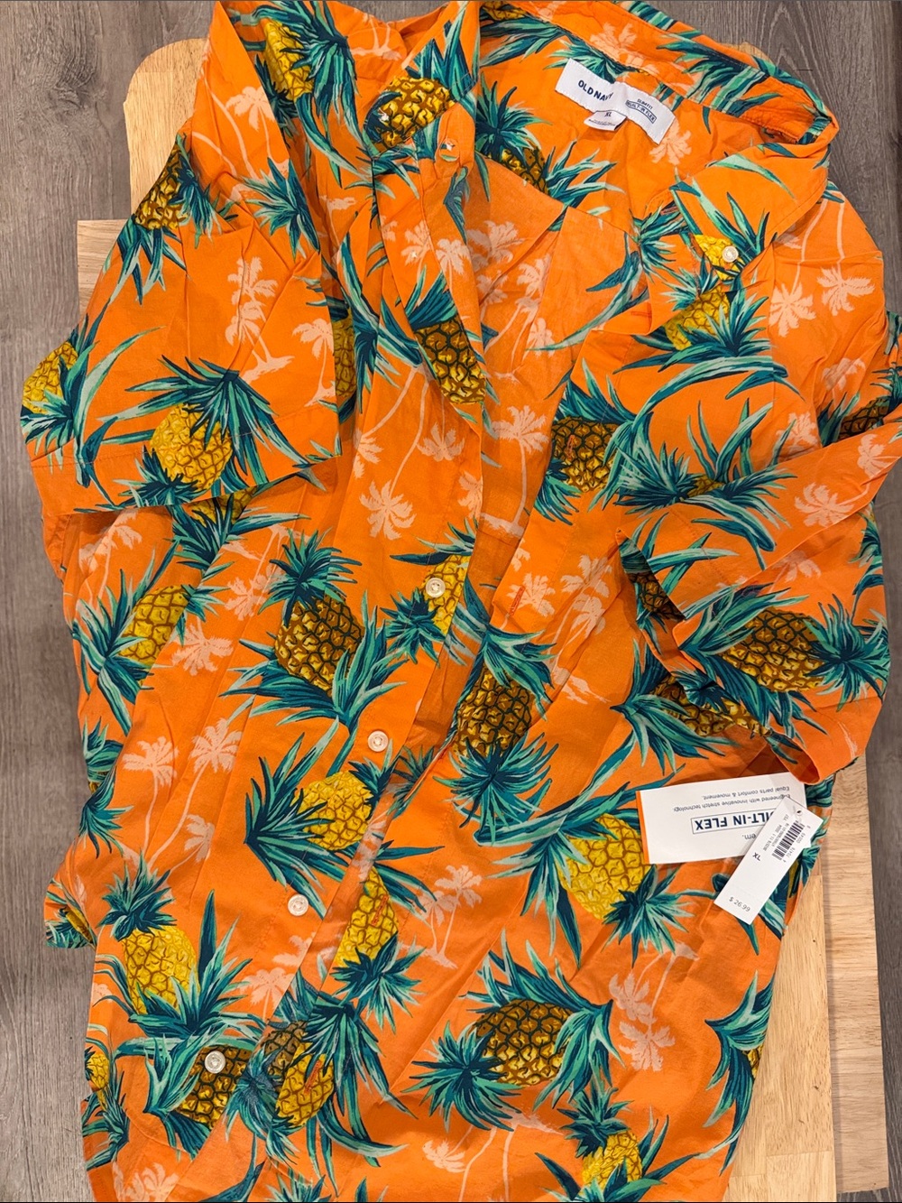 Old Navy Orange Pineapple Tropical Button-Up Shirt